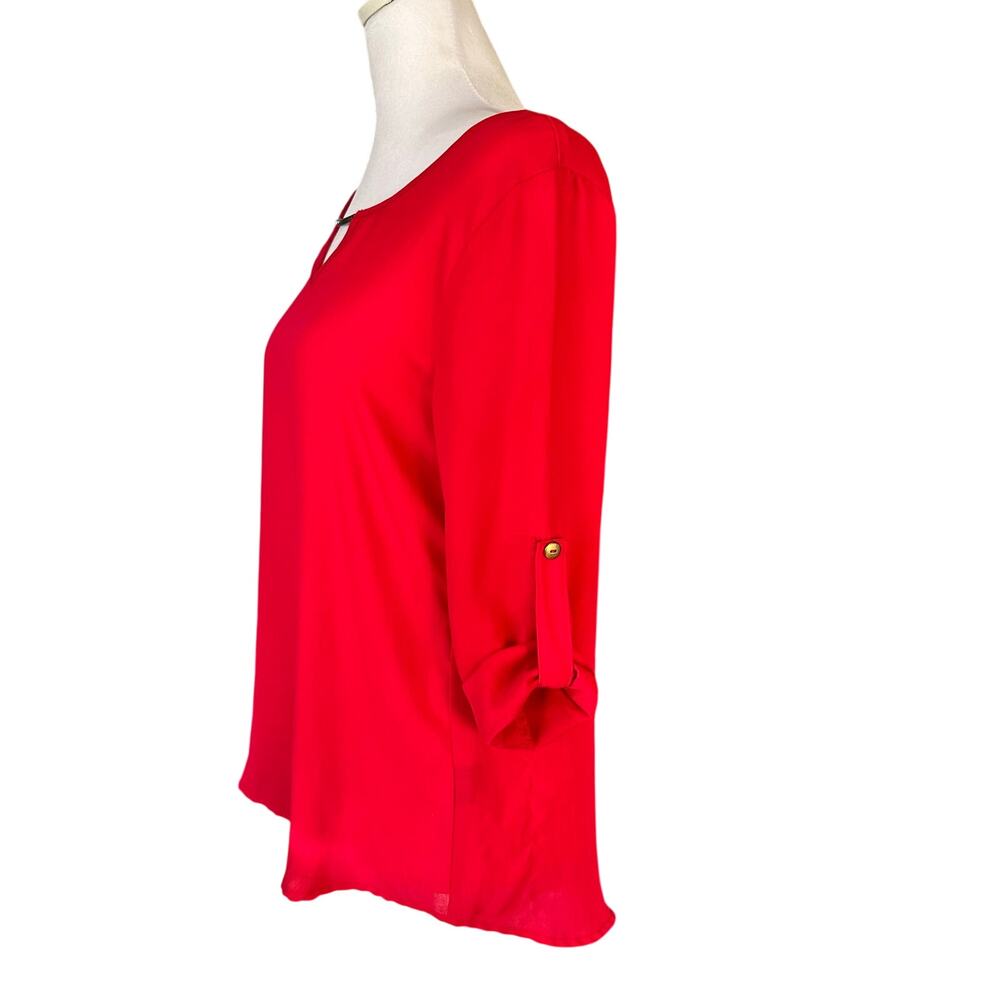 Red long sleeve sheer blouse